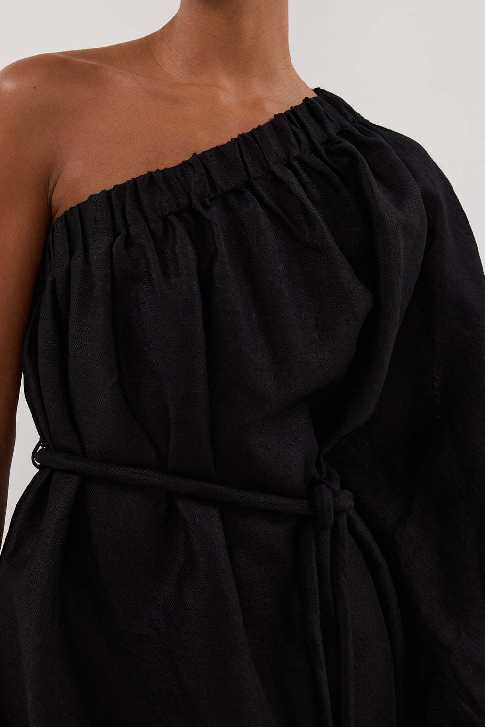 AURELIA BLACK ASYM LINEN MINI DRESS