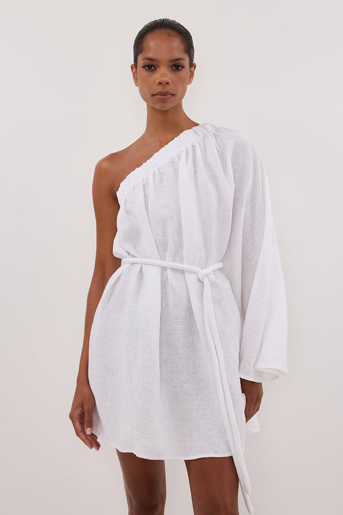 AURELIA WHITE ASYM LINEN MINI DRESS