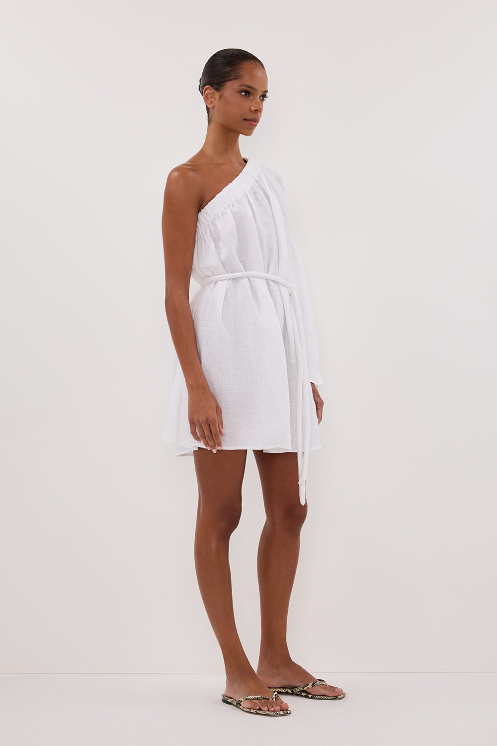 AURELIA WHITE ASYM LINEN MINI DRESS