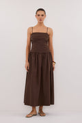 QUINN BITTER CHOC COTTON MIDI DRESS