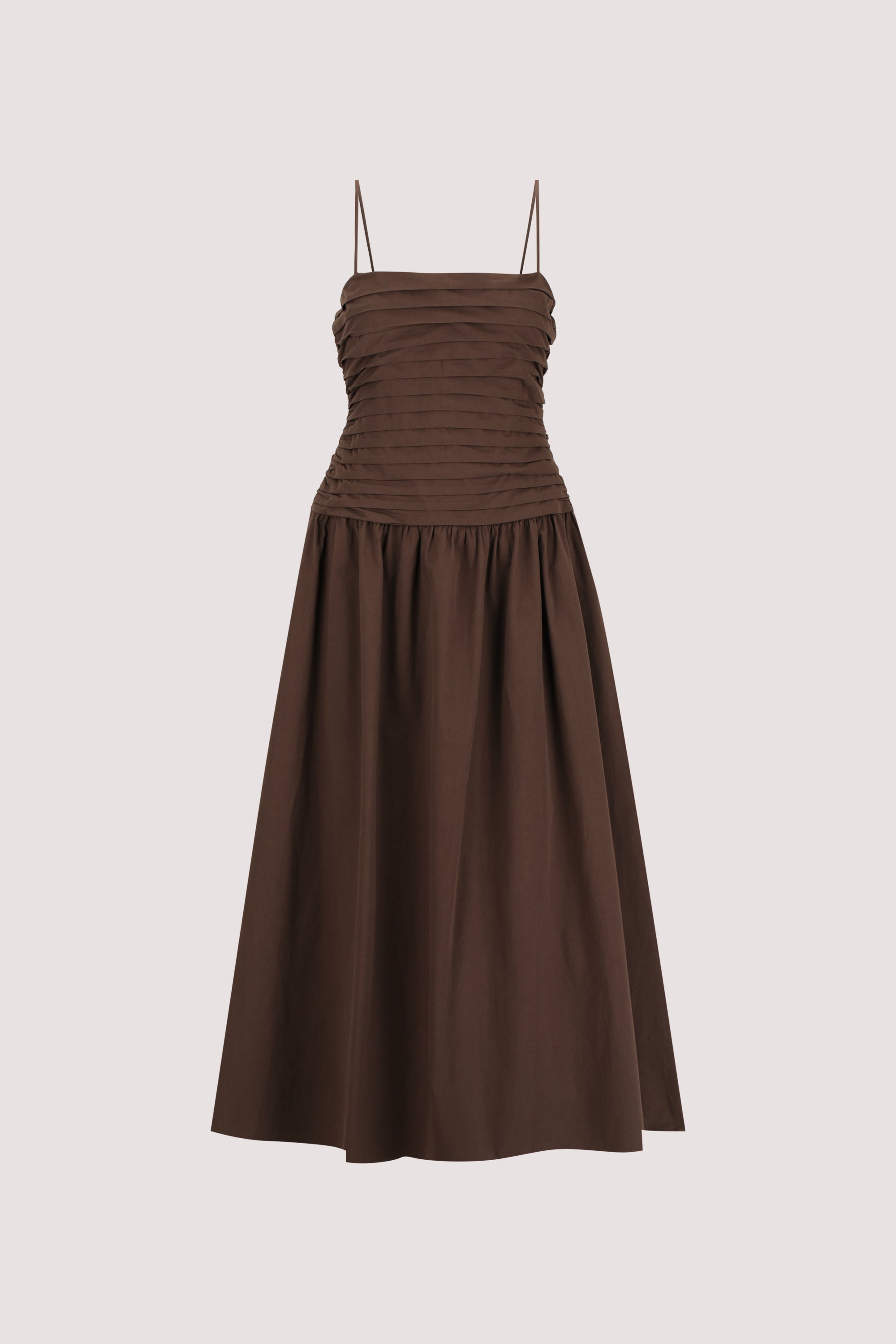 QUINN BITTER CHOC COTTON MIDI DRESS