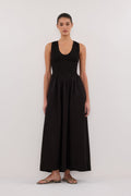 FLORENCE BLACK SLEEVELESS COTTON MIDI DRESS