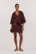ELLIE WALNUT RAMIE SMOCK MINI DRESS