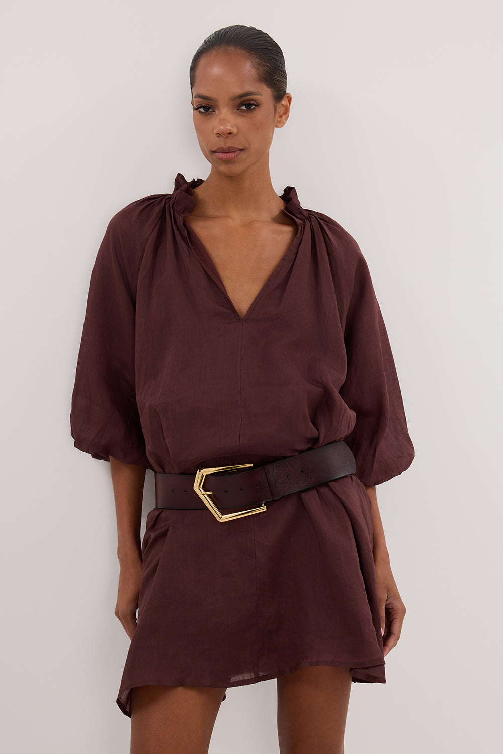 ELLIE WALNUT RAMIE SMOCK MINI DRESS