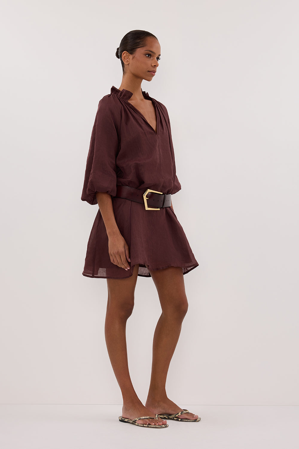 ELLIE WALNUT RAMIE SMOCK MINI DRESS