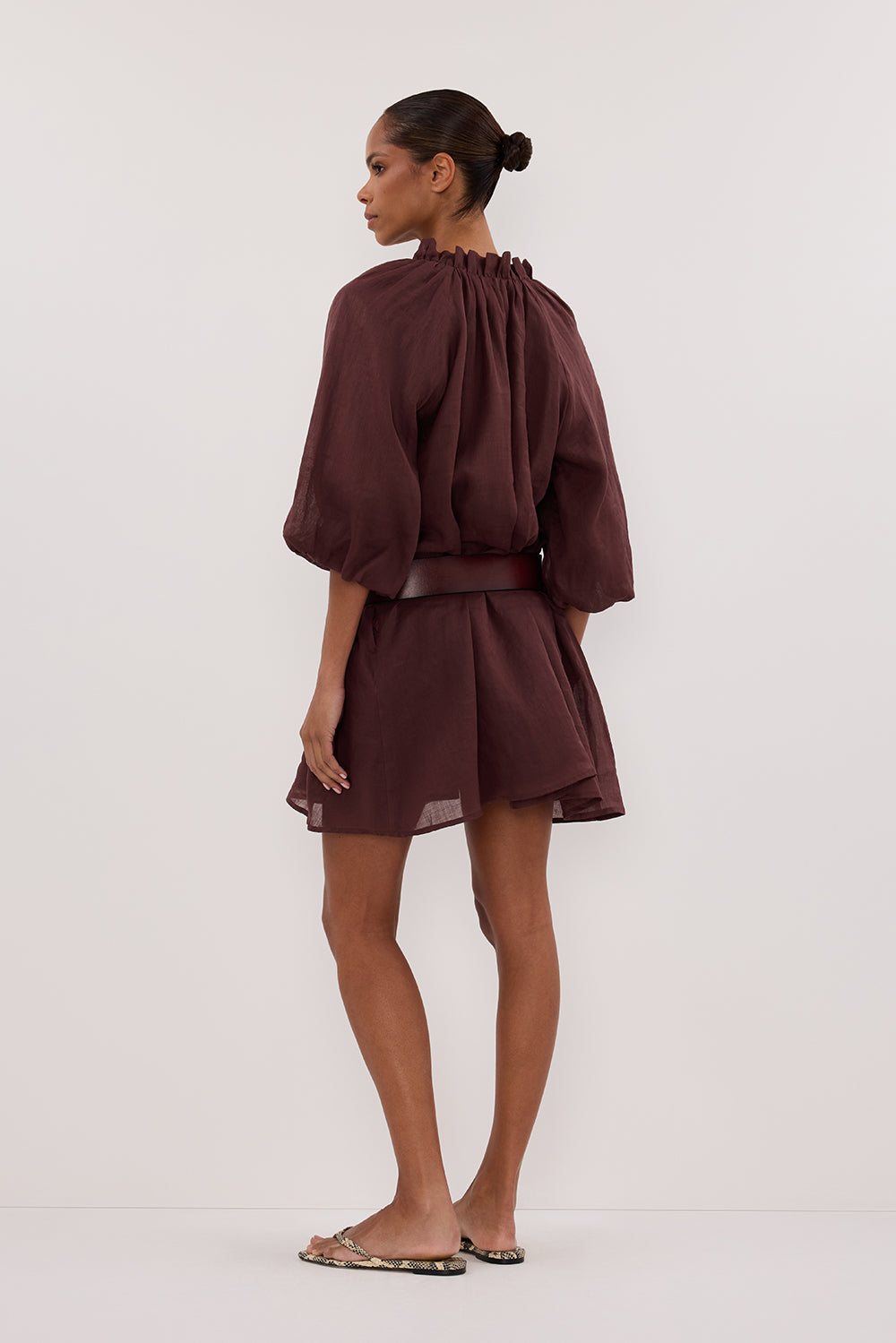 ELLIE WALNUT RAMIE SMOCK MINI DRESS
