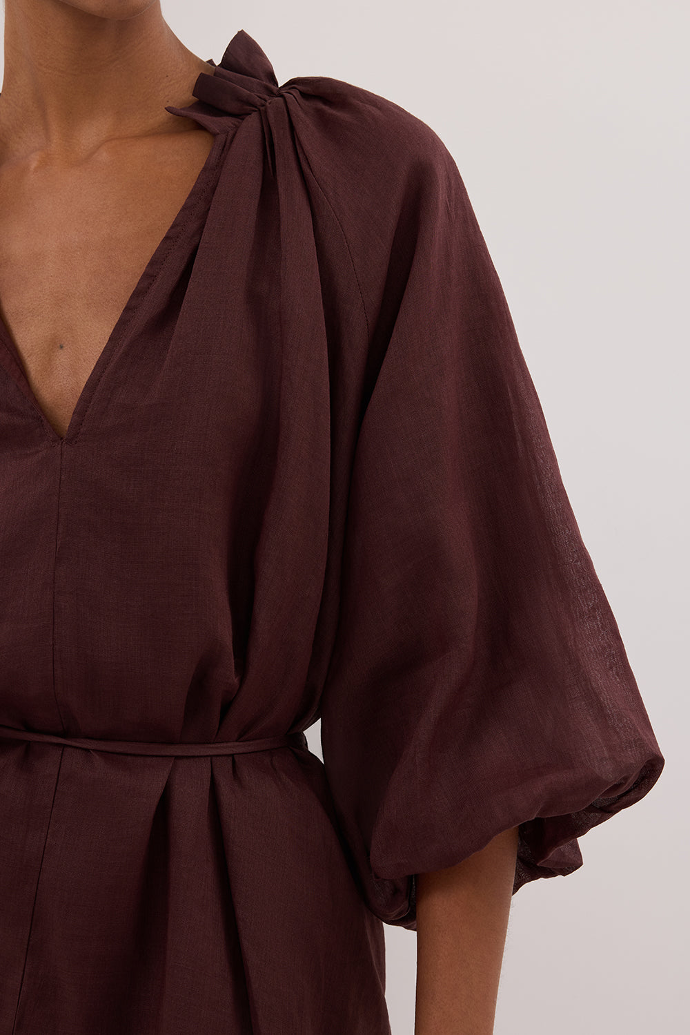 ELLIE WALNUT RAMIE SMOCK MINI DRESS