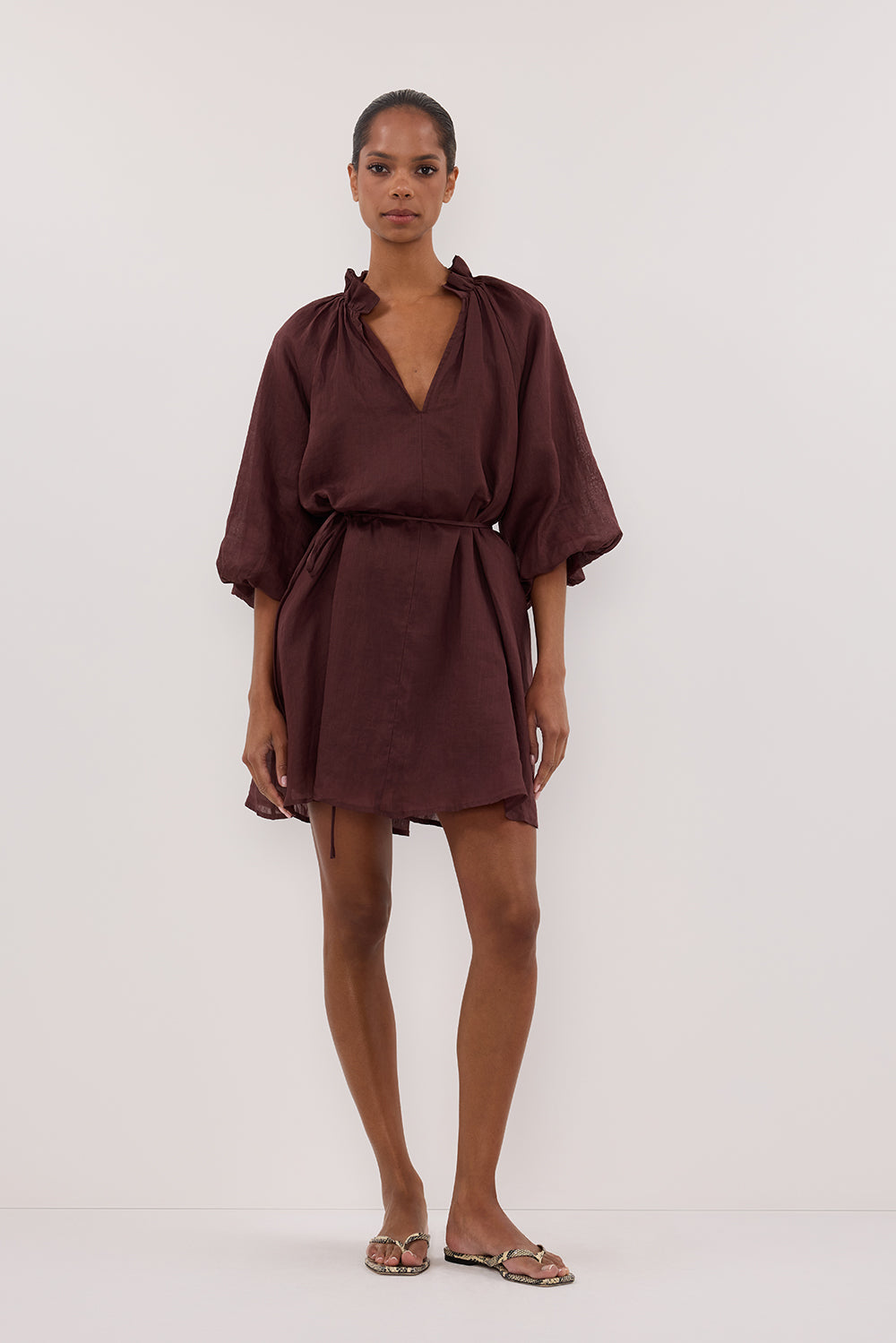 ELLIE WALNUT RAMIE SMOCK MINI DRESS