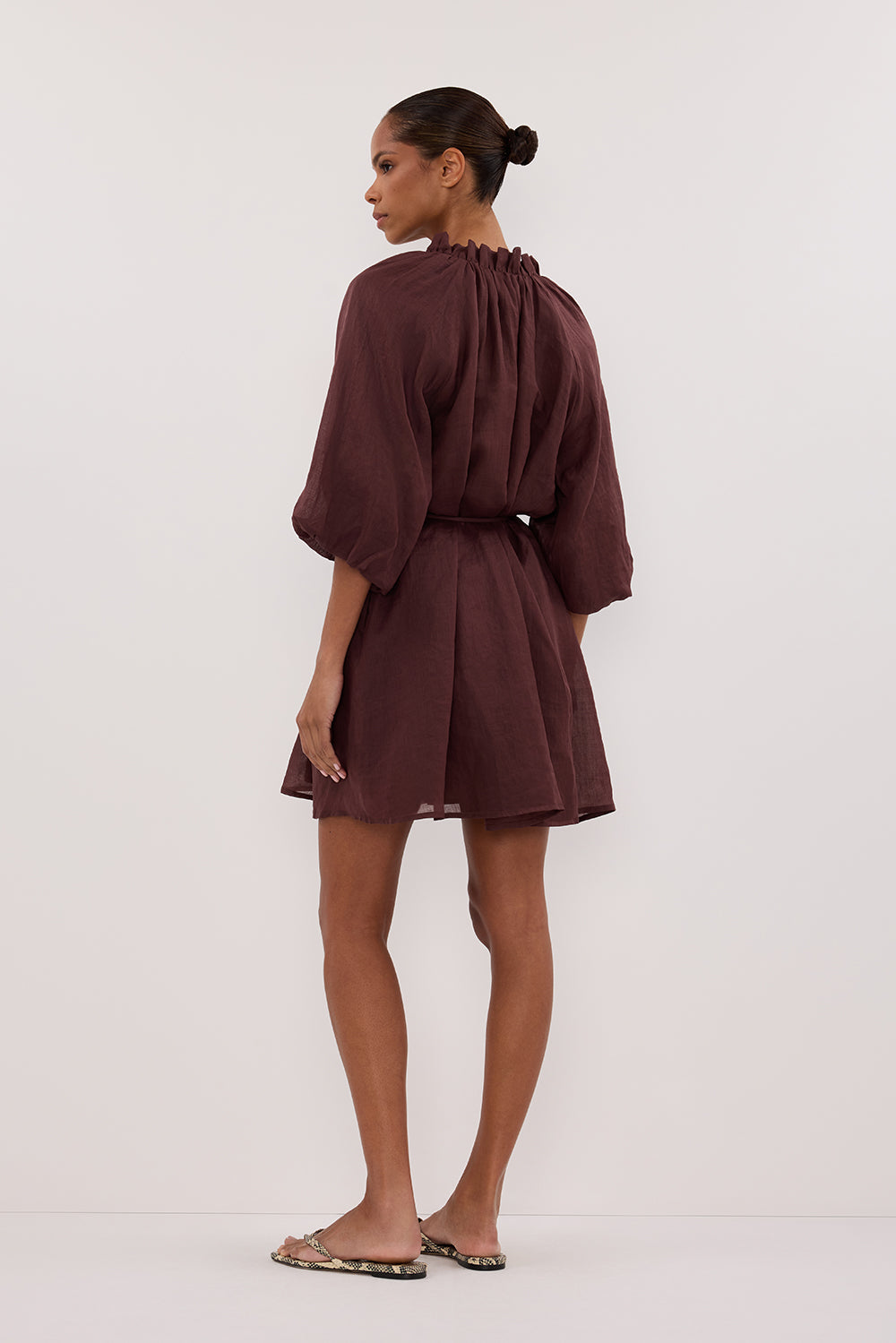 ELLIE WALNUT RAMIE SMOCK MINI DRESS