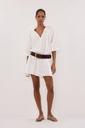 ELLIE WHITE RAMIE SMOCK MINI DRESS