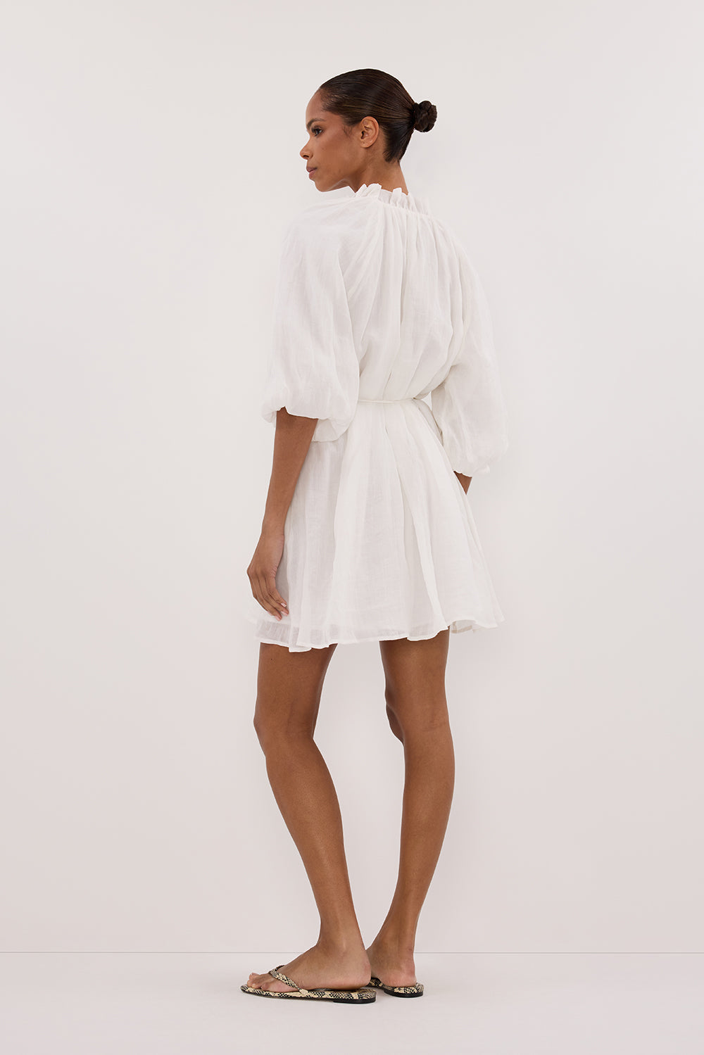 ELLIE WHITE RAMIE SMOCK MINI DRESS