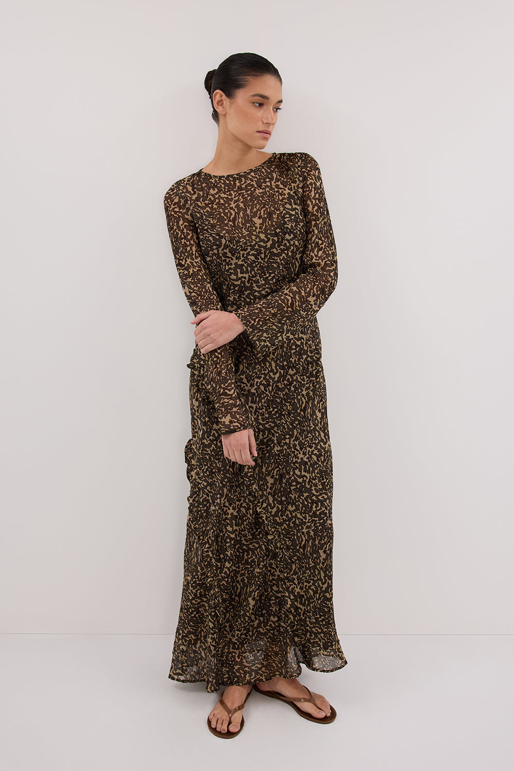 MARVILLA CHOC LONG SLEEVE MAXI DRESS