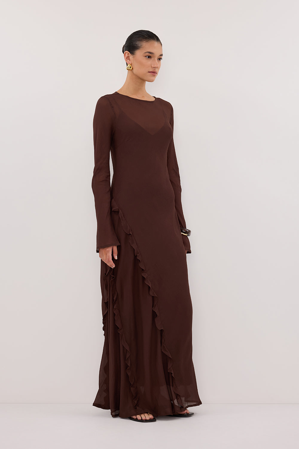MARISSA CHOC LONG SLEEVE MAXI DRESS