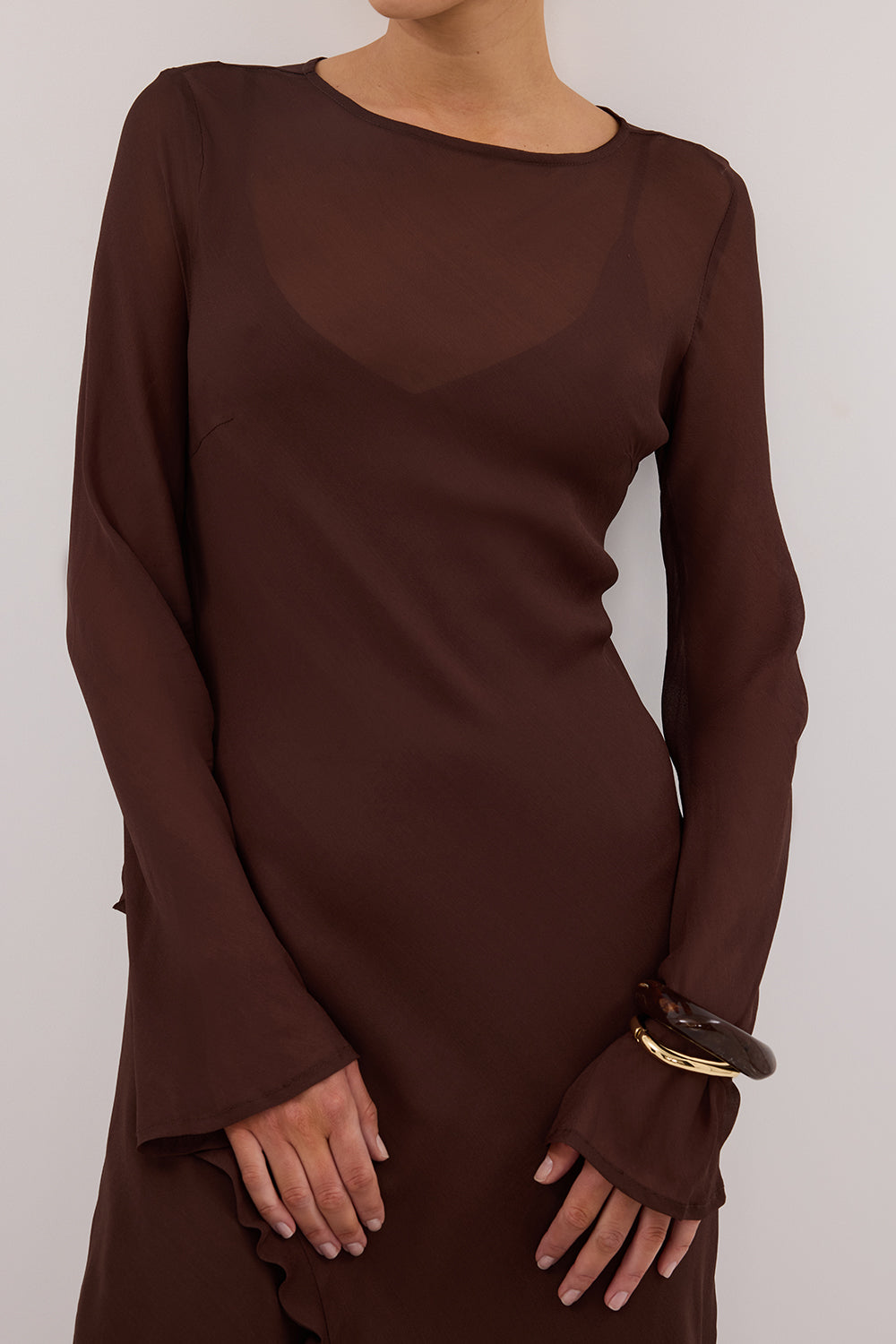 MARISSA CHOC LONG SLEEVE MAXI DRESS