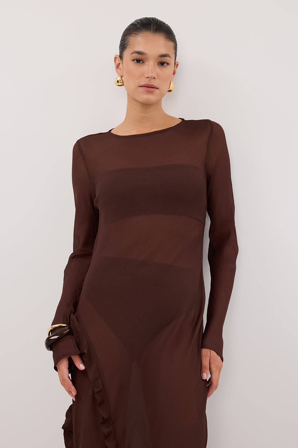 MARISSA CHOC LONG SLEEVE MAXI DRESS