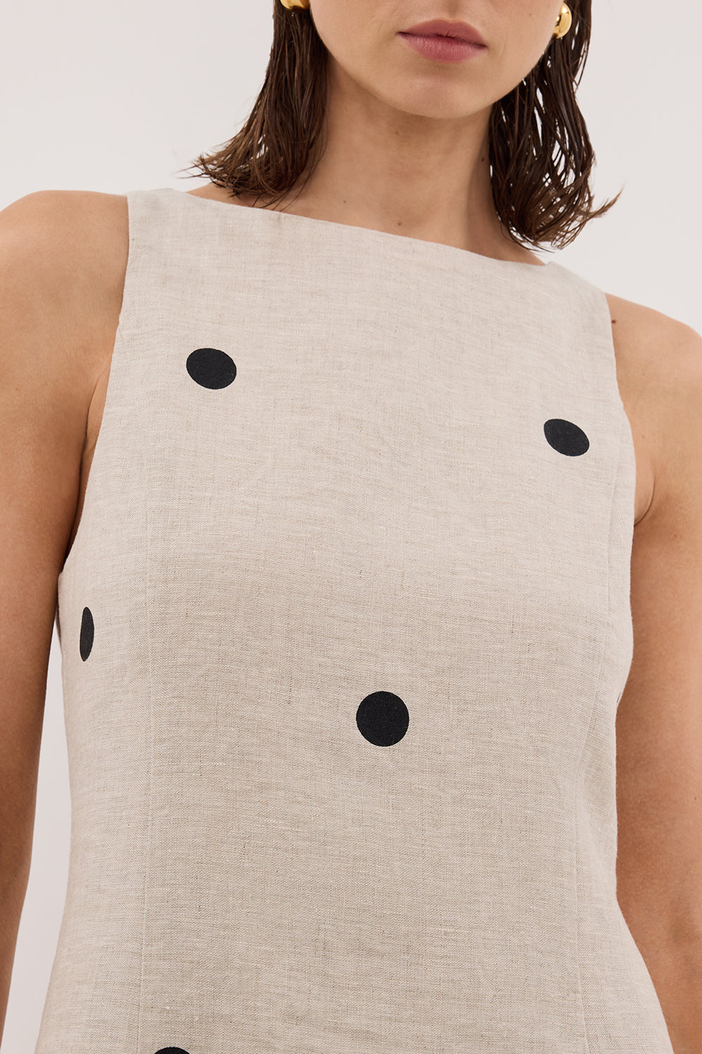 BEVERLY NATURAL SPOT LINEN MINI DRESS