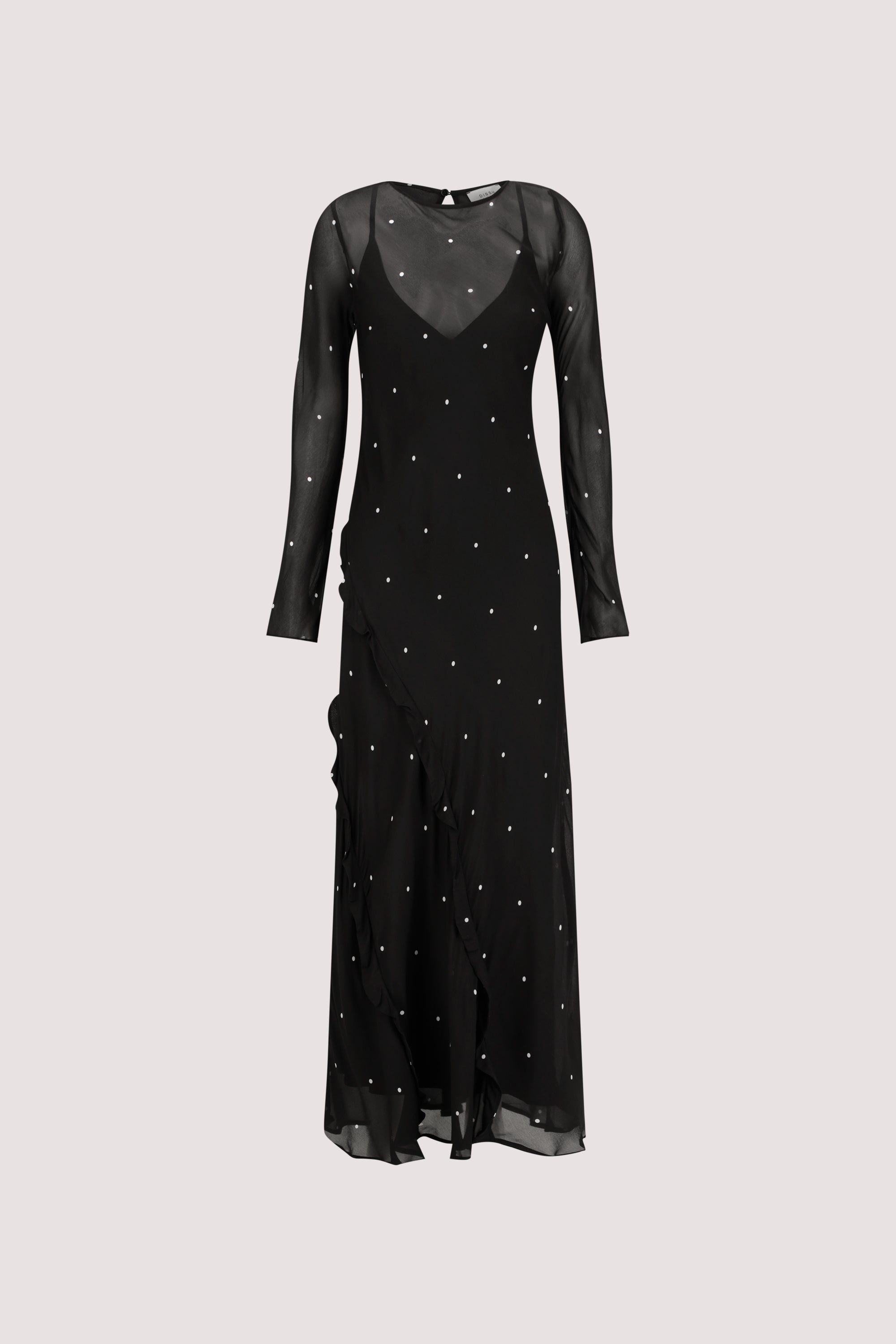 MELROSE BLACK SPOT LONG SLEEVE MAXI DRESS