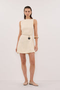 LACY STRAW SLEEVELESS LINEN MINI DRESS