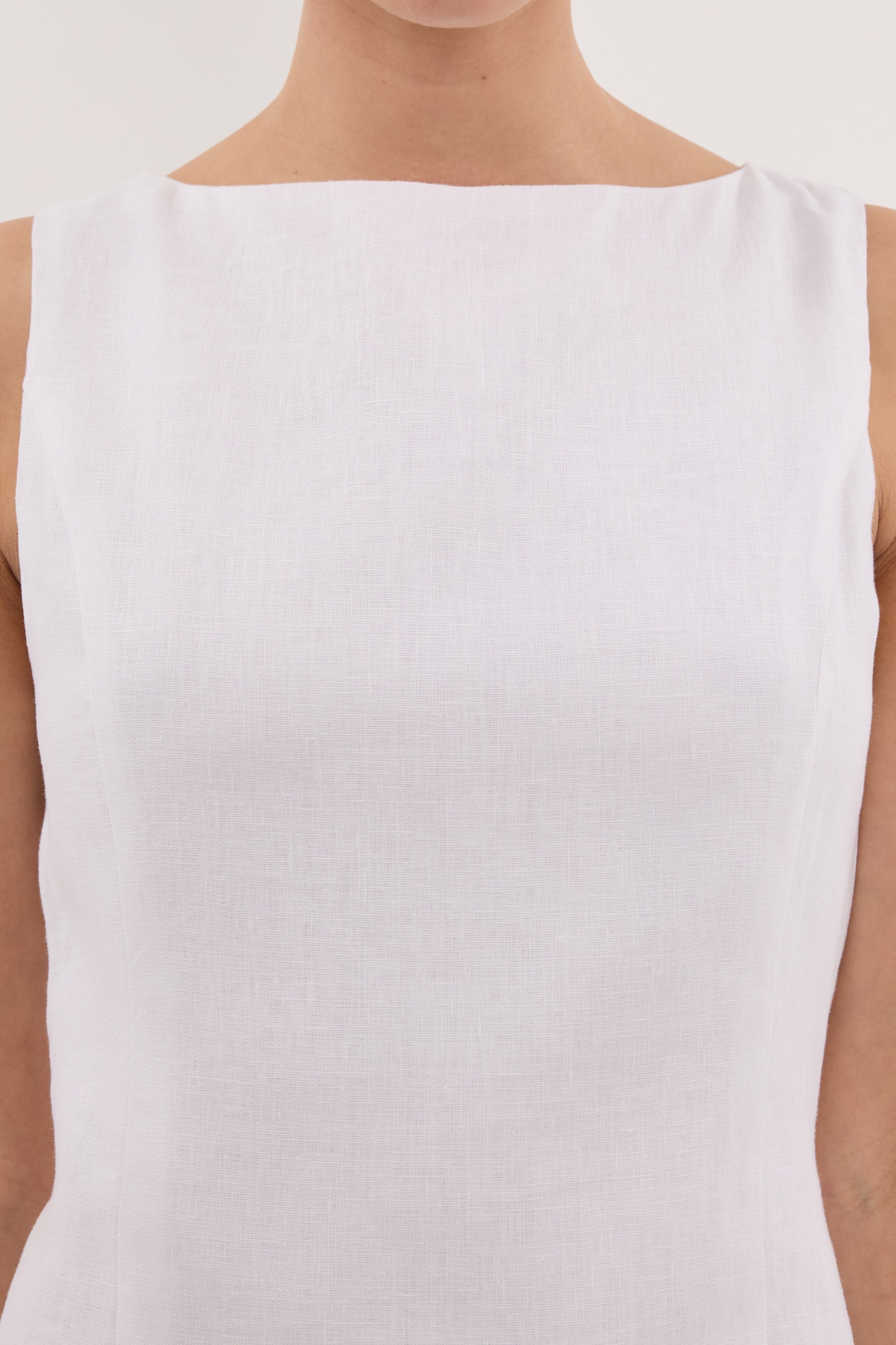 LACY WHITE SLEEVELESS LINEN MINI DRESS