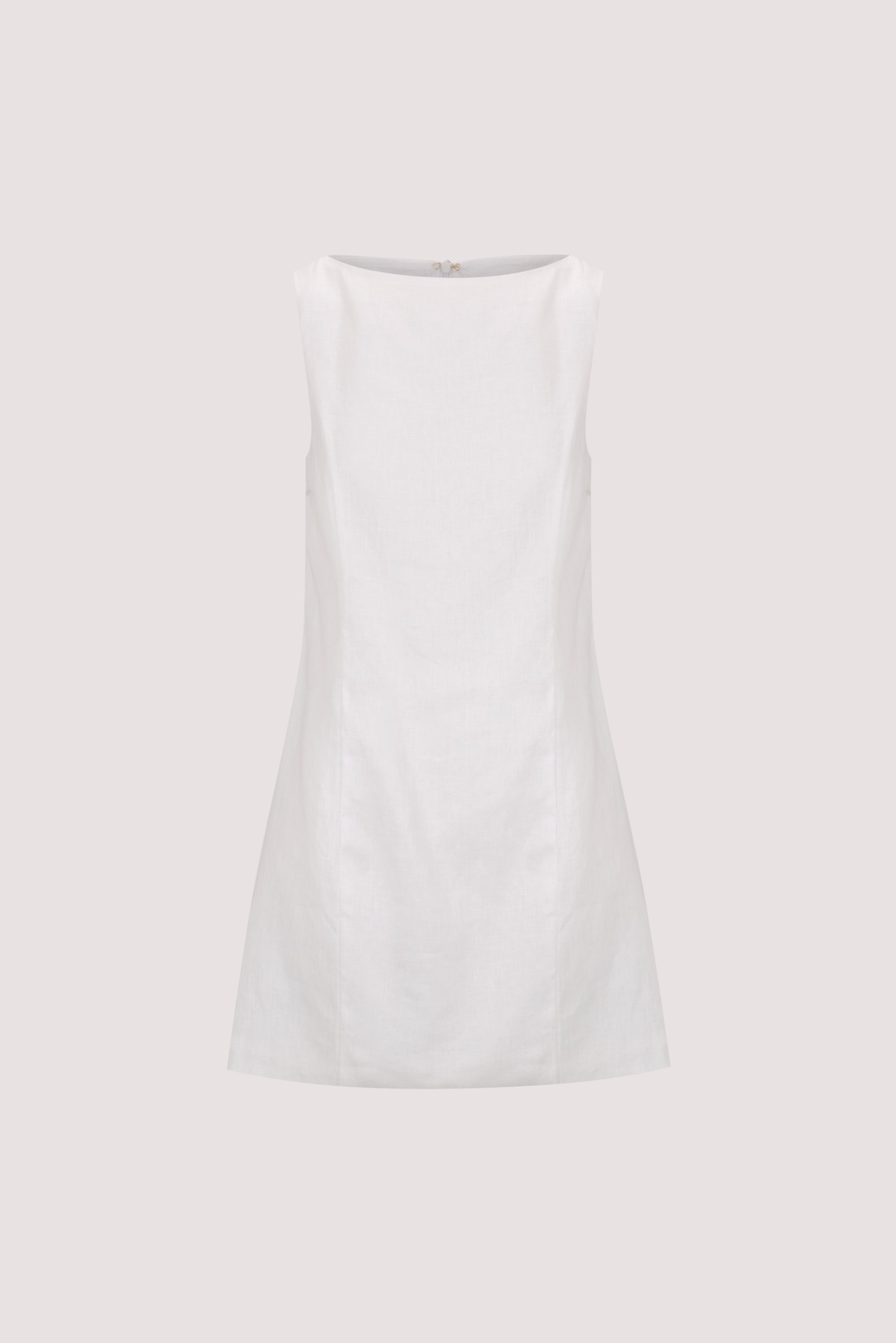 LACY WHITE SLEEVELESS LINEN MINI DRESS