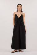 LIANA BLACK SLEEVELESS POPLIN TENT MIDI DRESS