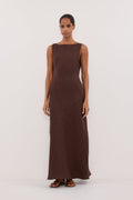 LACY COCOA SLEEVELESS LINEN MIDI DRESS