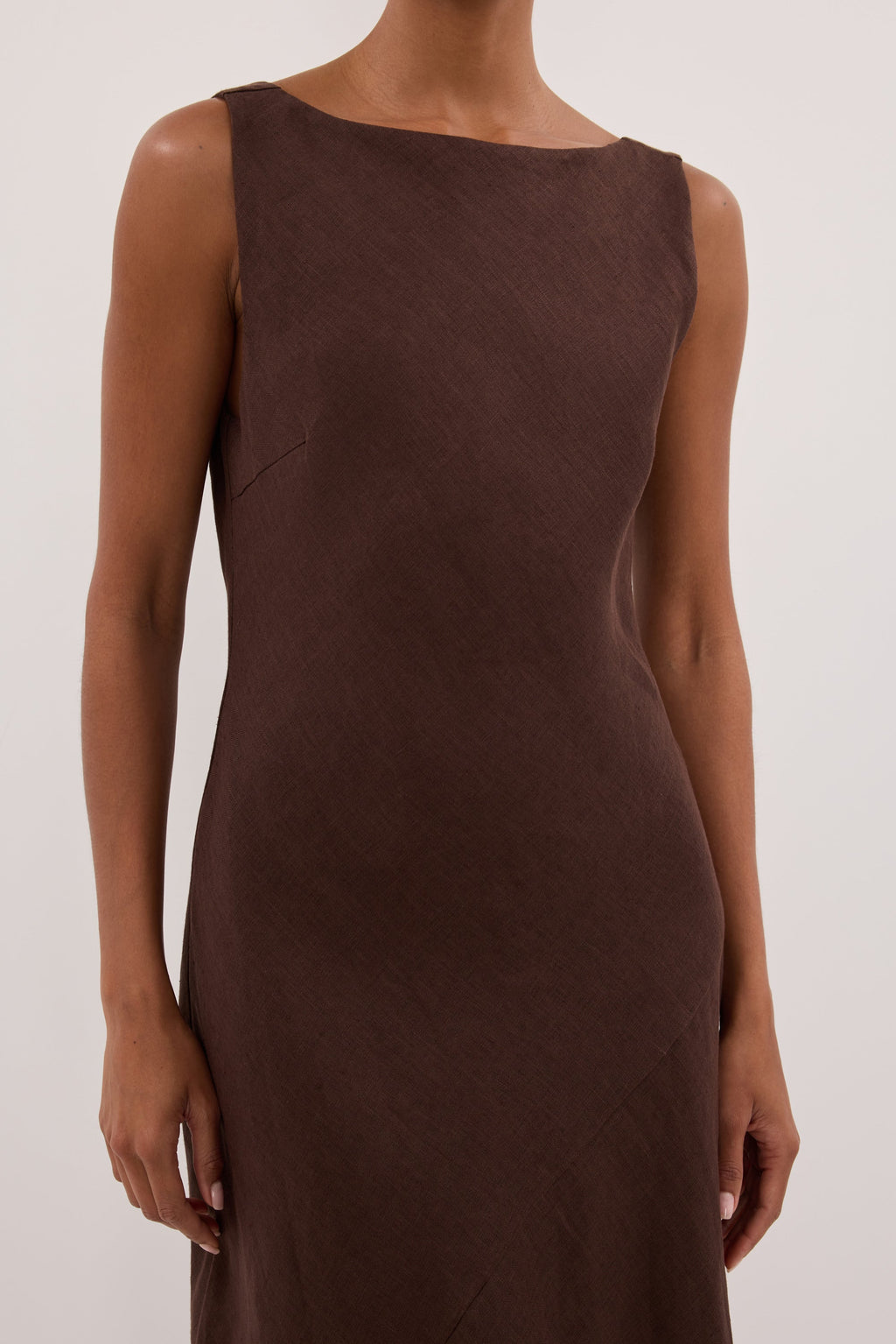 LACY COCOA SLEEVELESS LINEN MIDI DRESS