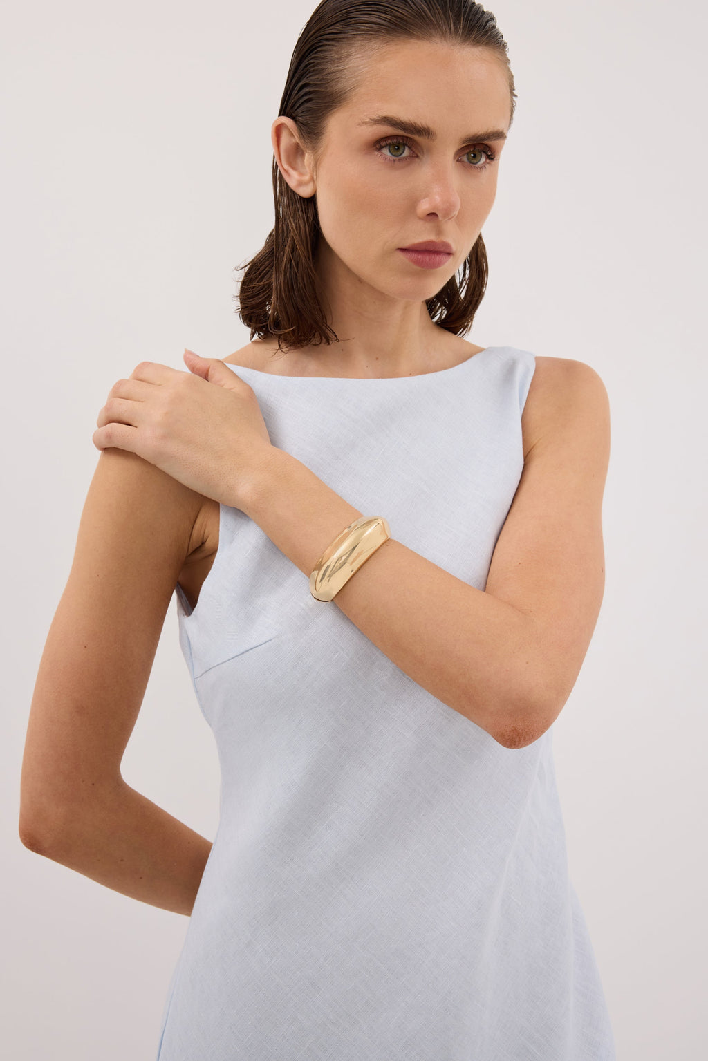 LACY CORNFLOWER SLEEVELESS LINEN MIDI DRESS