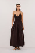 RAMONA BURNT CHOC SLEEVELESS COTTON MIDI DRESS