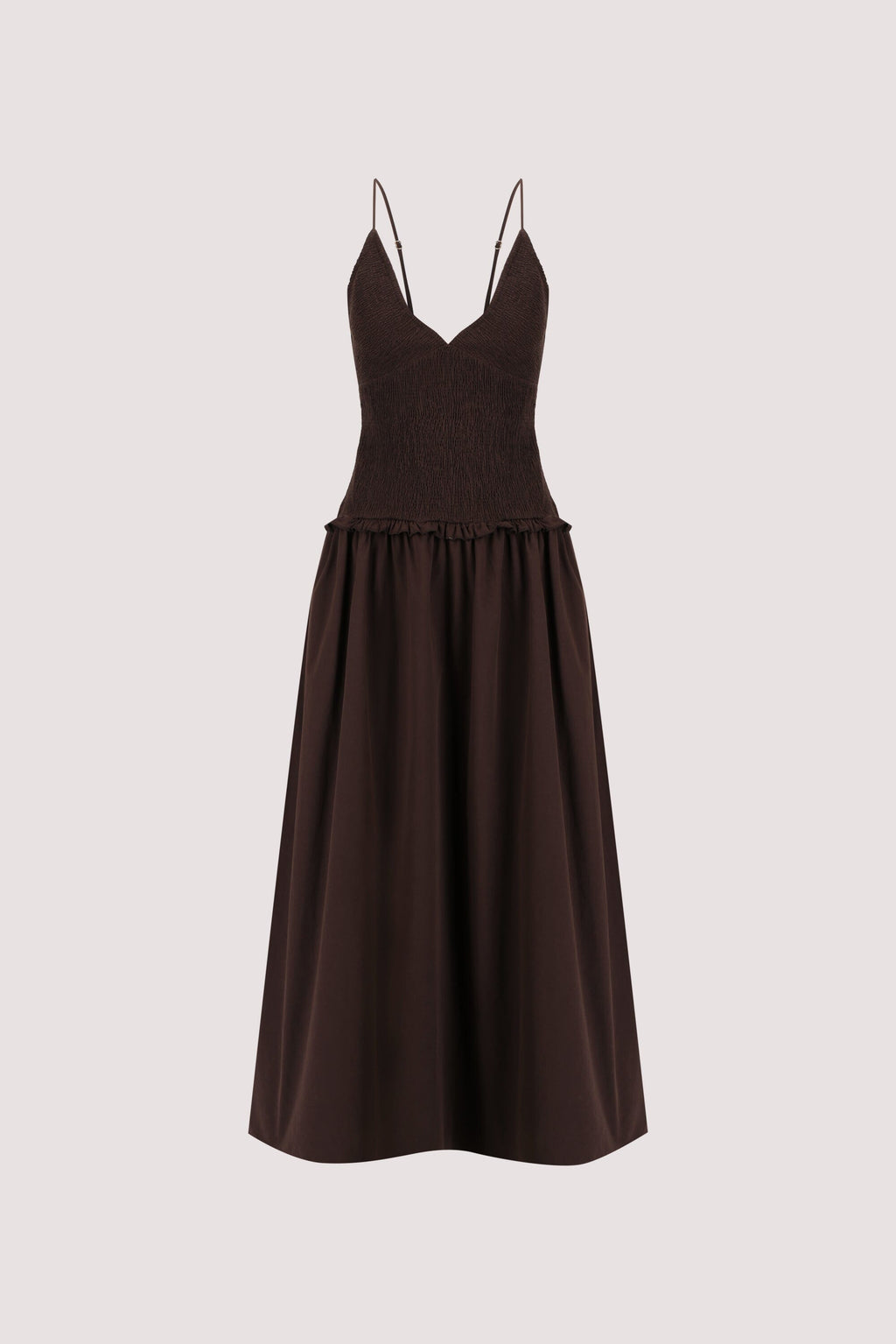 RAMONA BURNT CHOC SLEEVELESS COTTON MIDI DRESS