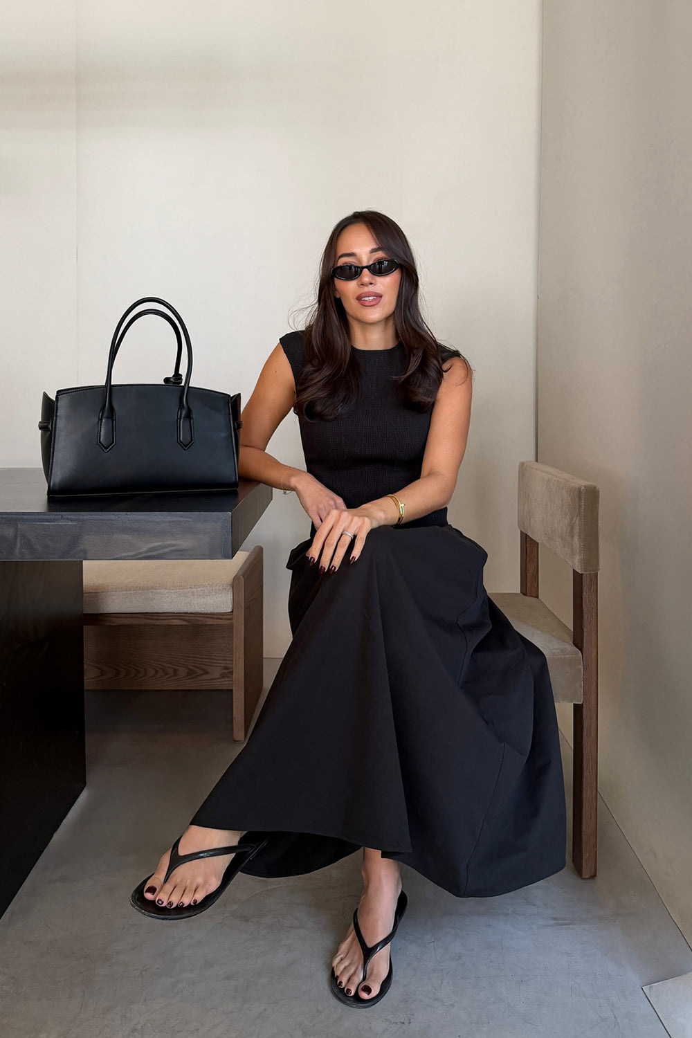 RUBI BLACK COTTON MIDI DRESS