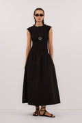 RUBI BLACK COTTON MIDI DRESS