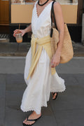 ANNABEL WHITE SLEEVELESS V NECK MIDI DRESS