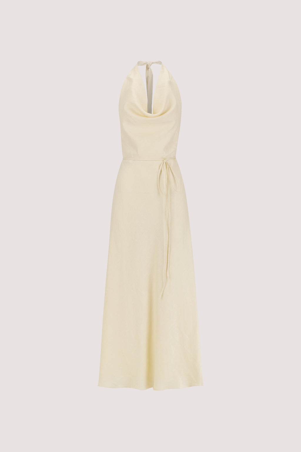 HAYLEE STRAW SLEEVELESS LINEN COWL MIDI DRESS