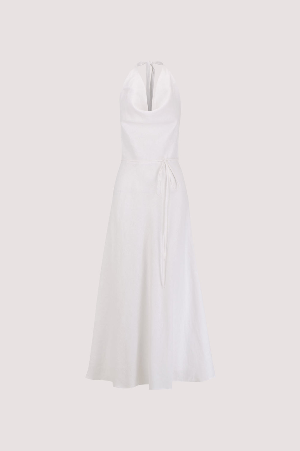 HAYLEE WHITE SLEEVELESS LINEN COWL MIDI DRESS