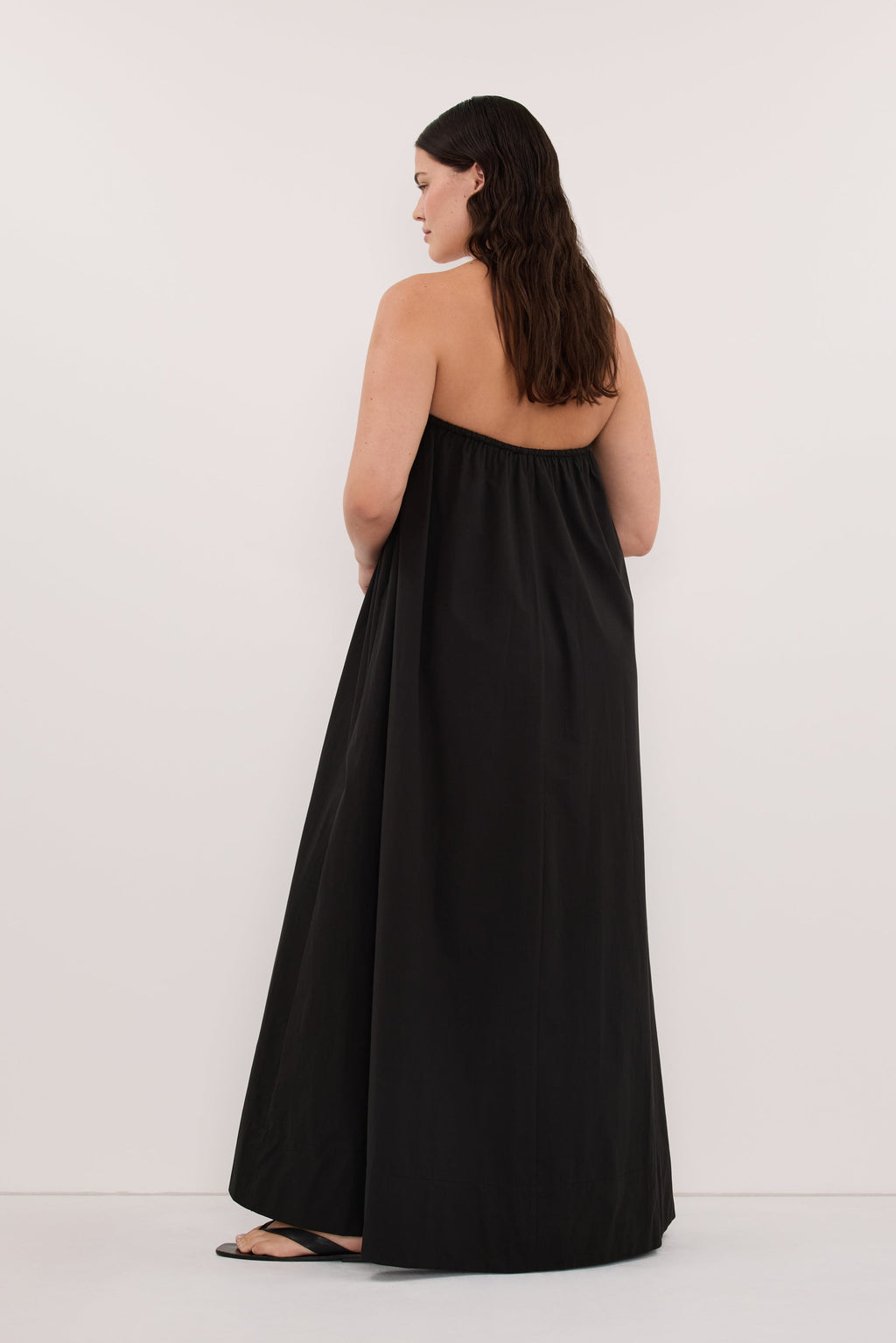 SOMMER BLACK STRAPLESS POPLIN MIDI DRESS