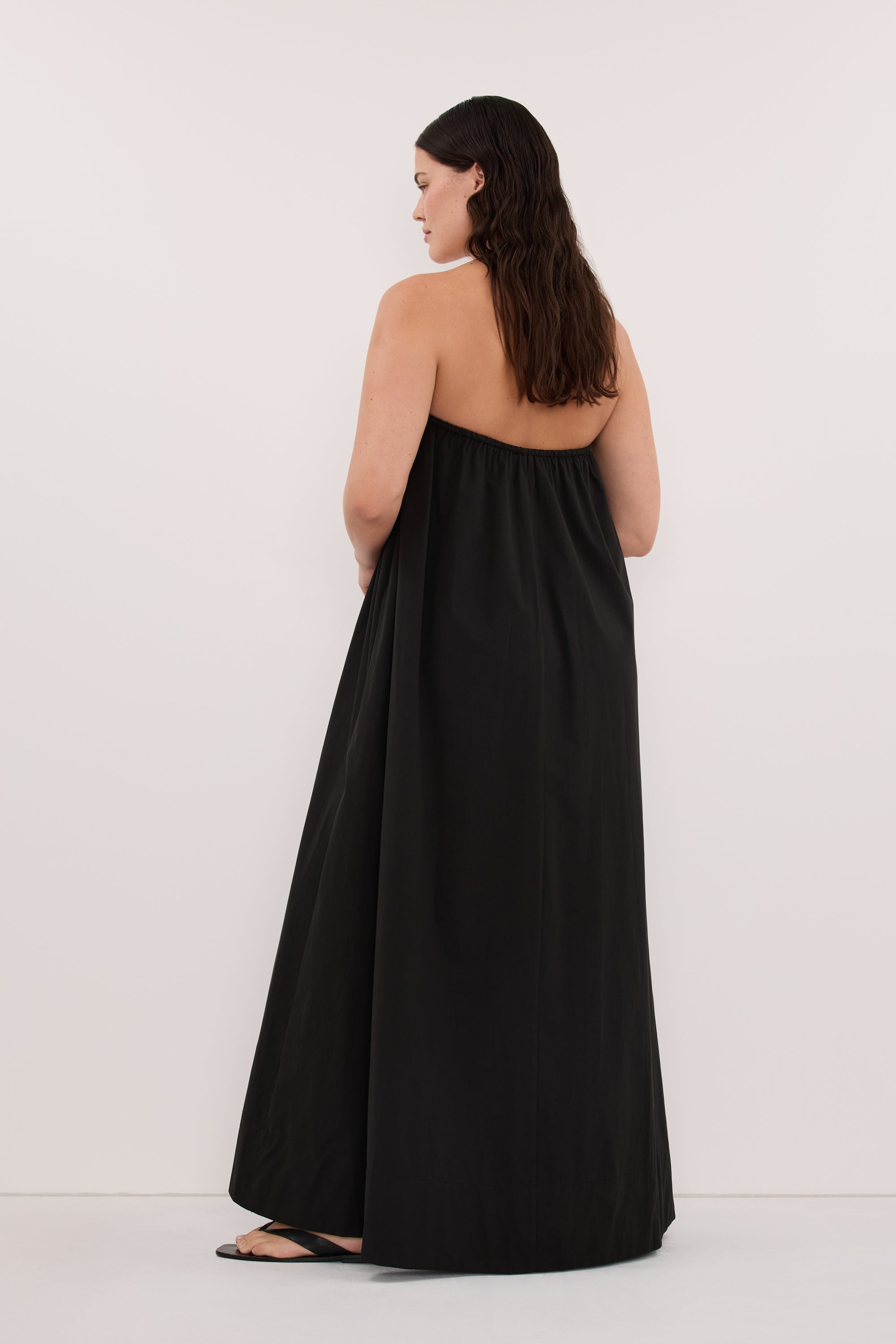 SOMMER BLACK STRAPLESS POPLIN MIDI DRESS