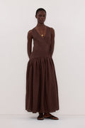 ILIO COCOA SLEEVELESS LINEN WRAP MIDI DRESS