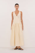 ILIO STRAW SLEEVELESS LINEN WRAP MIDI DRESS
