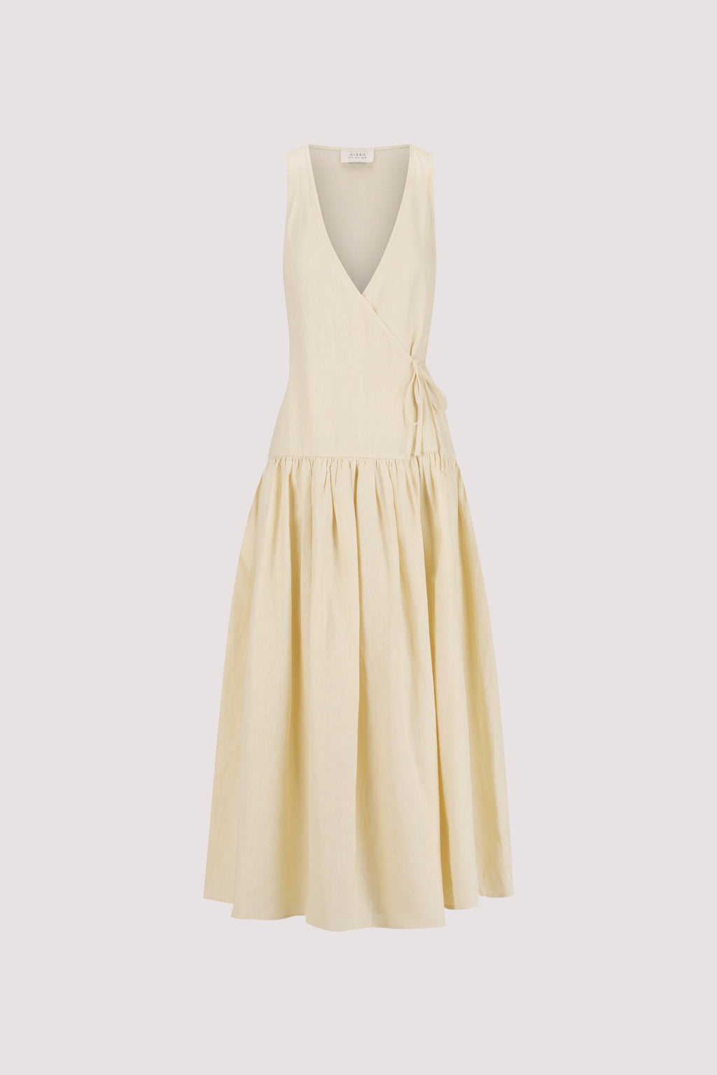 ILIO STRAW SLEEVELESS LINEN WRAP MIDI DRESS