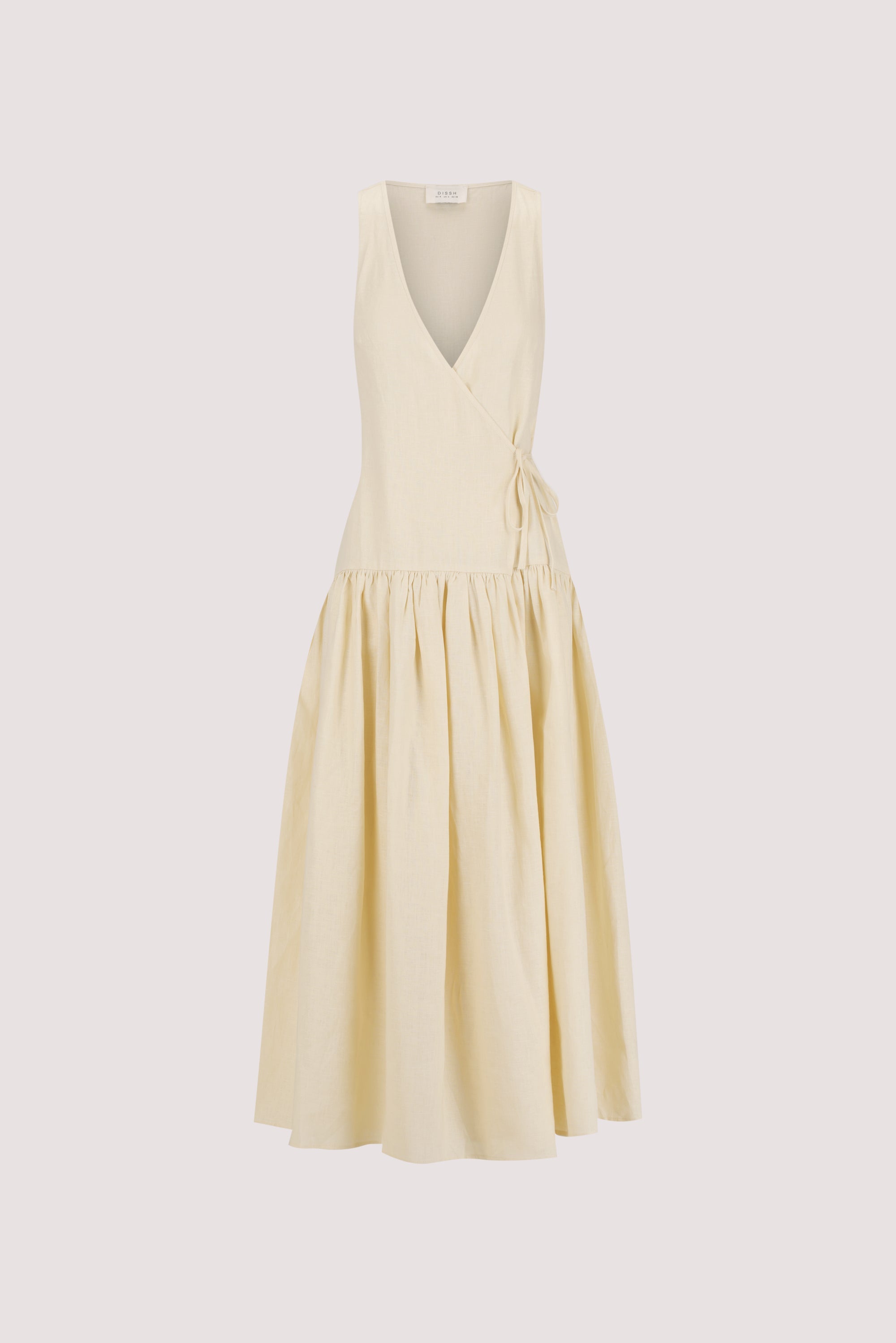 ILIO STRAW SLEEVELESS LINEN WRAP MIDI DRESS