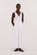 ILIO WHITE SLEEVELESS LINEN WRAP MIDI DRESS