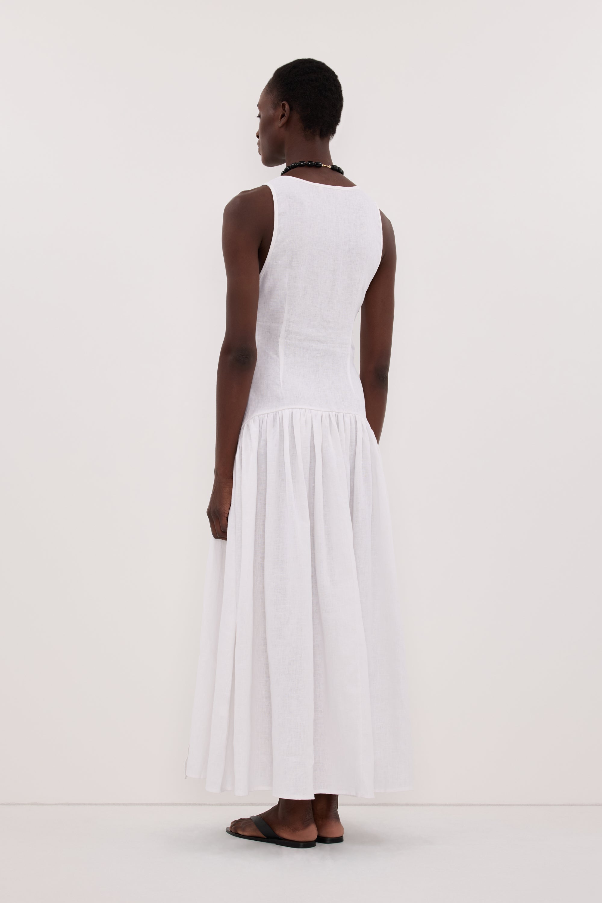 ILIO WHITE SLEEVELESS LINEN WRAP MIDI DRESS