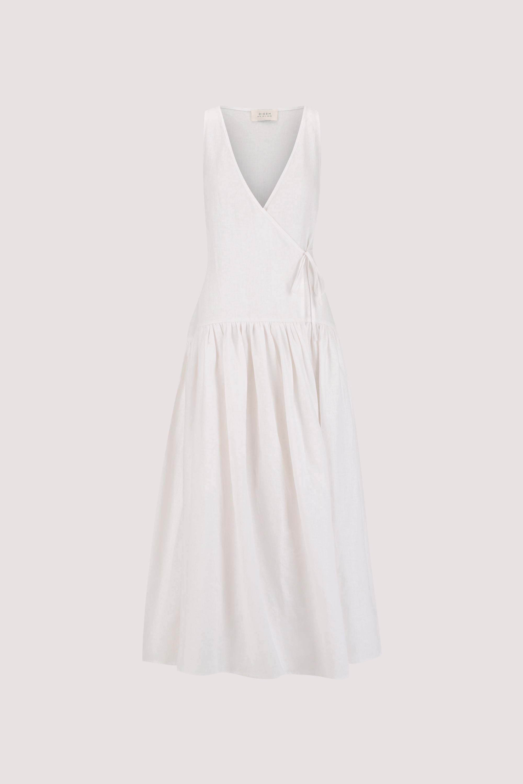 ILIO WHITE SLEEVELESS LINEN WRAP MIDI DRESS