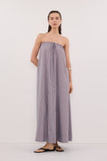 HARRI STRIPE STRAPLESS MIDI DRESS