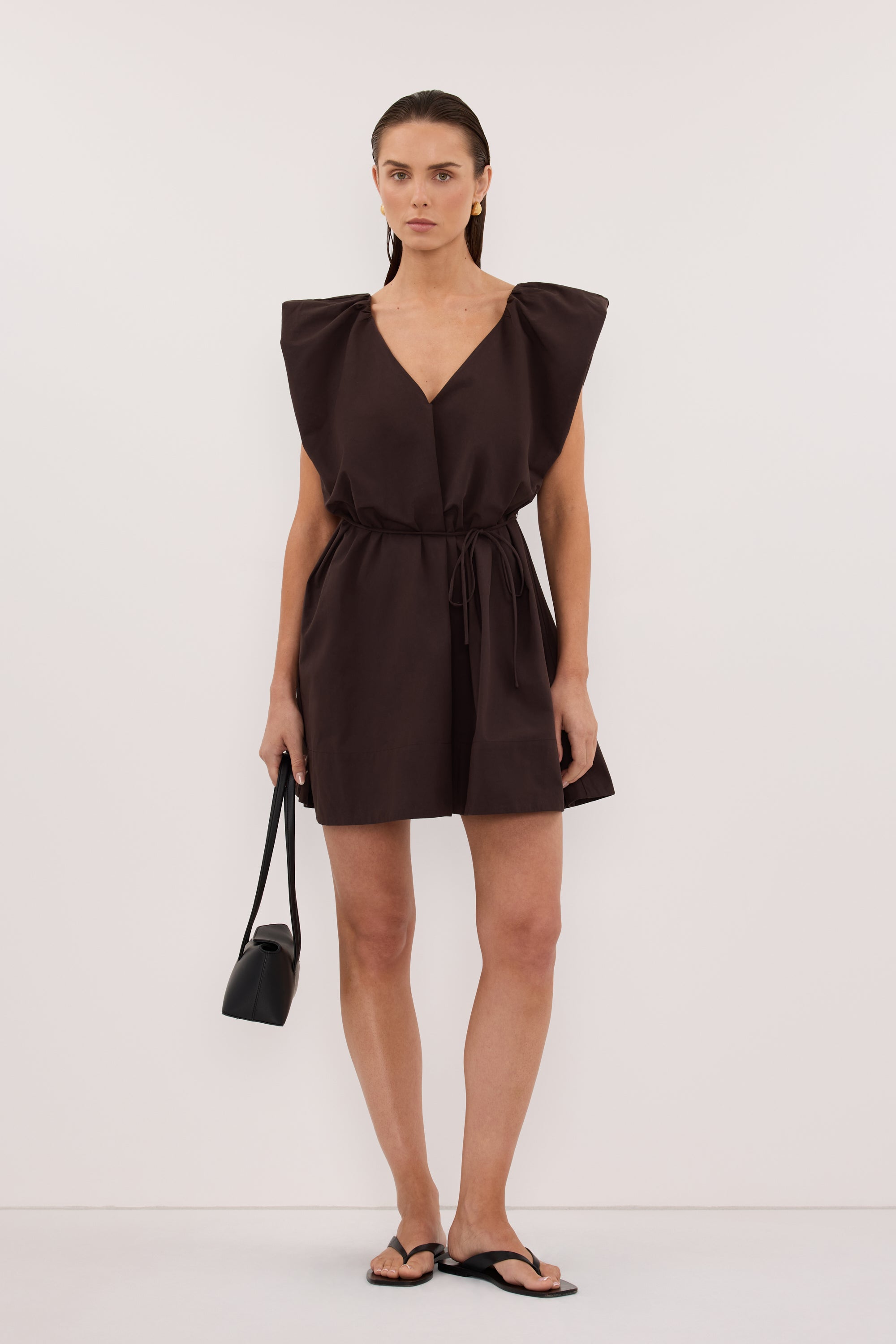 SABRE BURNT CHOC COTTON MINI DRESS