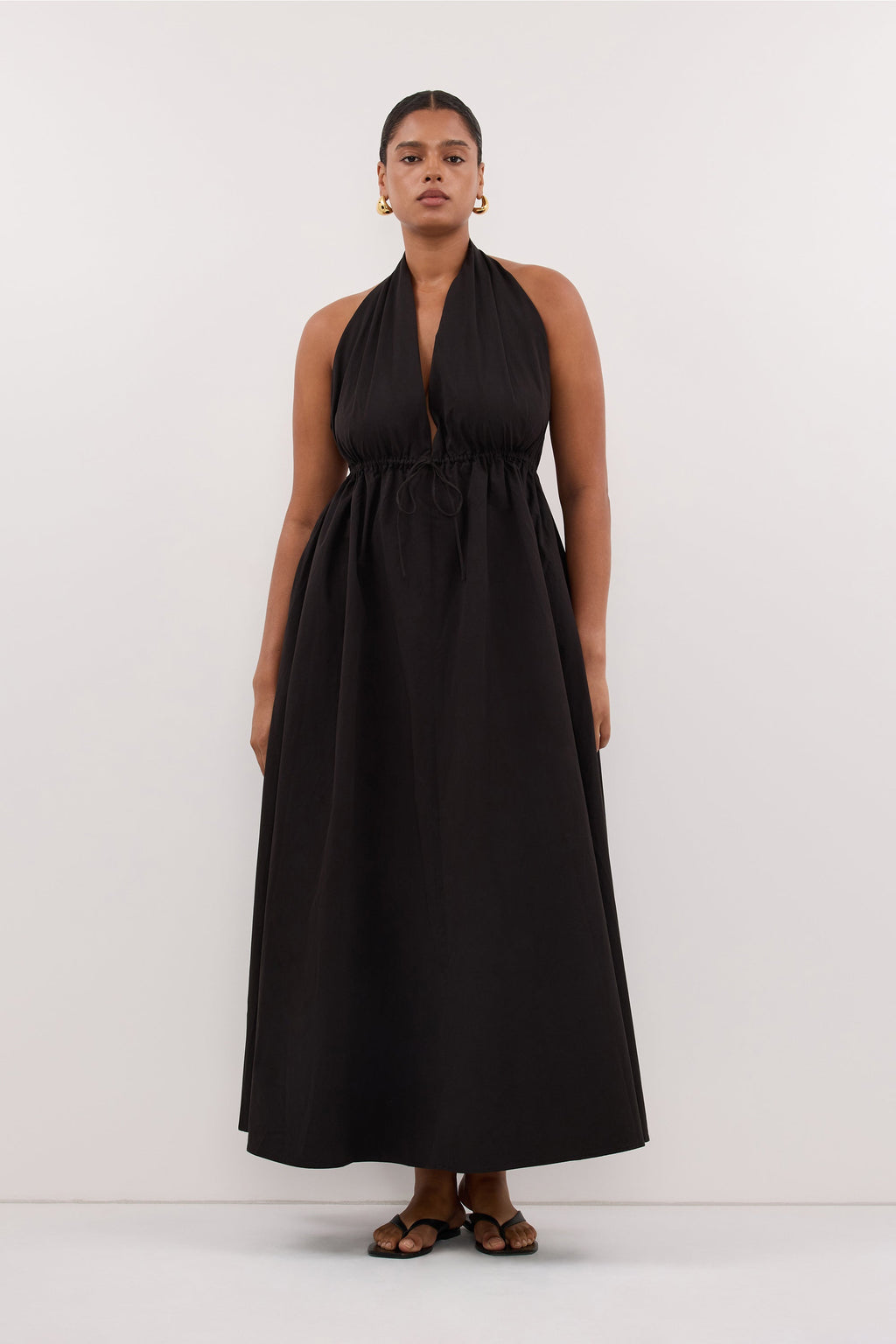 TAMMY BLACK SLEEVELESS COTTON MIDI DRESS