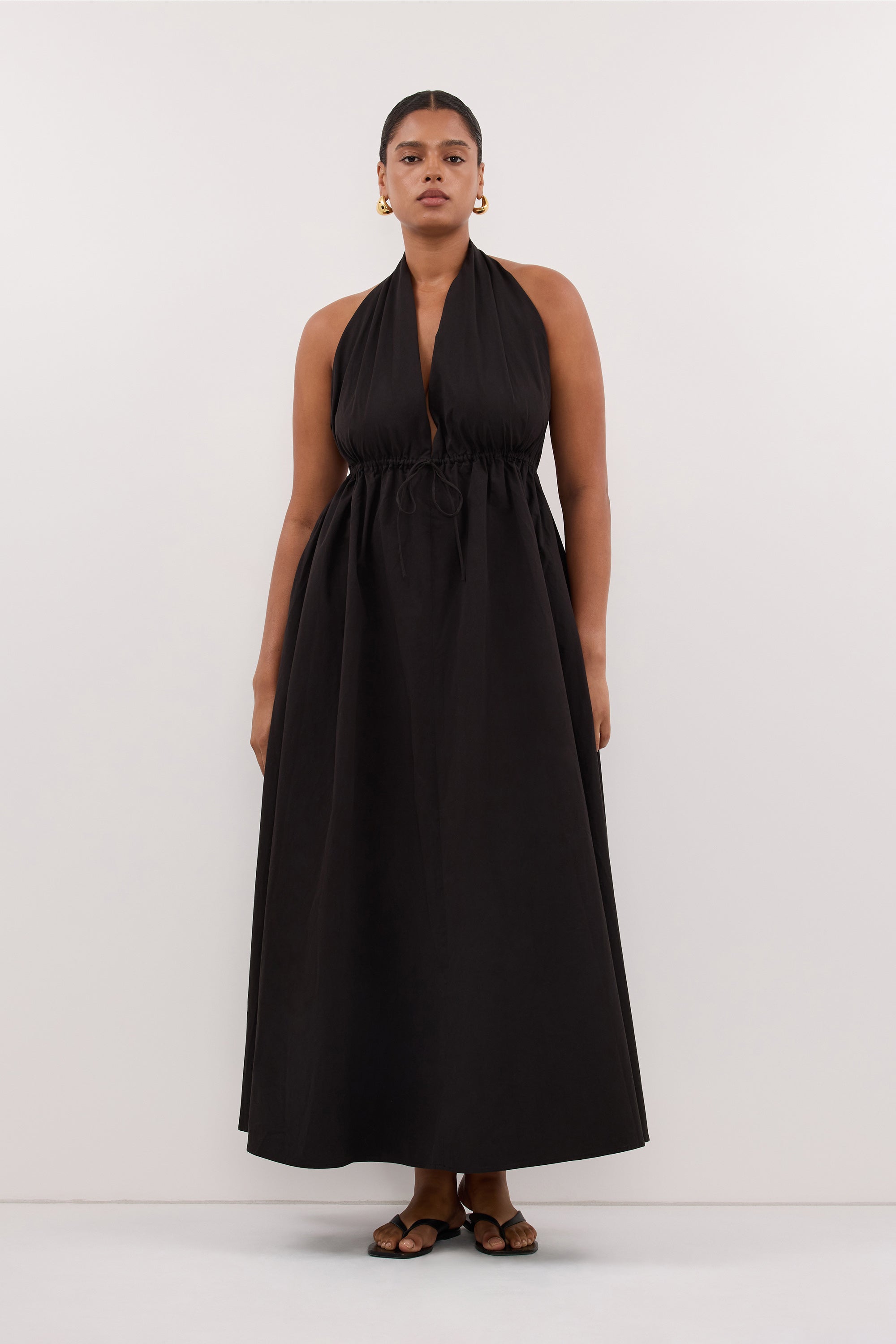TAMMY BLACK SLEEVELESS COTTON MIDI DRESS