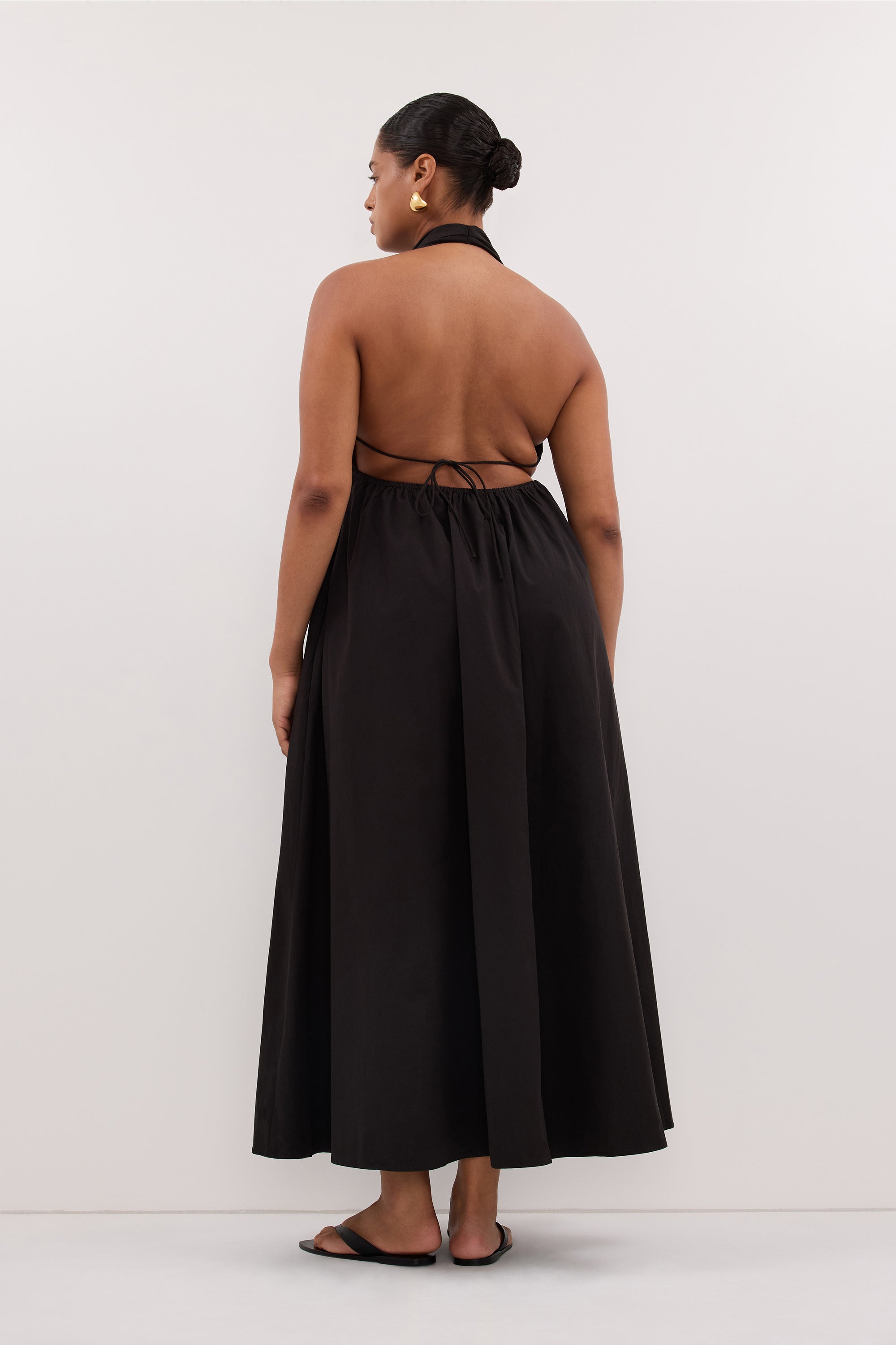 TAMMY BLACK SLEEVELESS COTTON MIDI DRESS