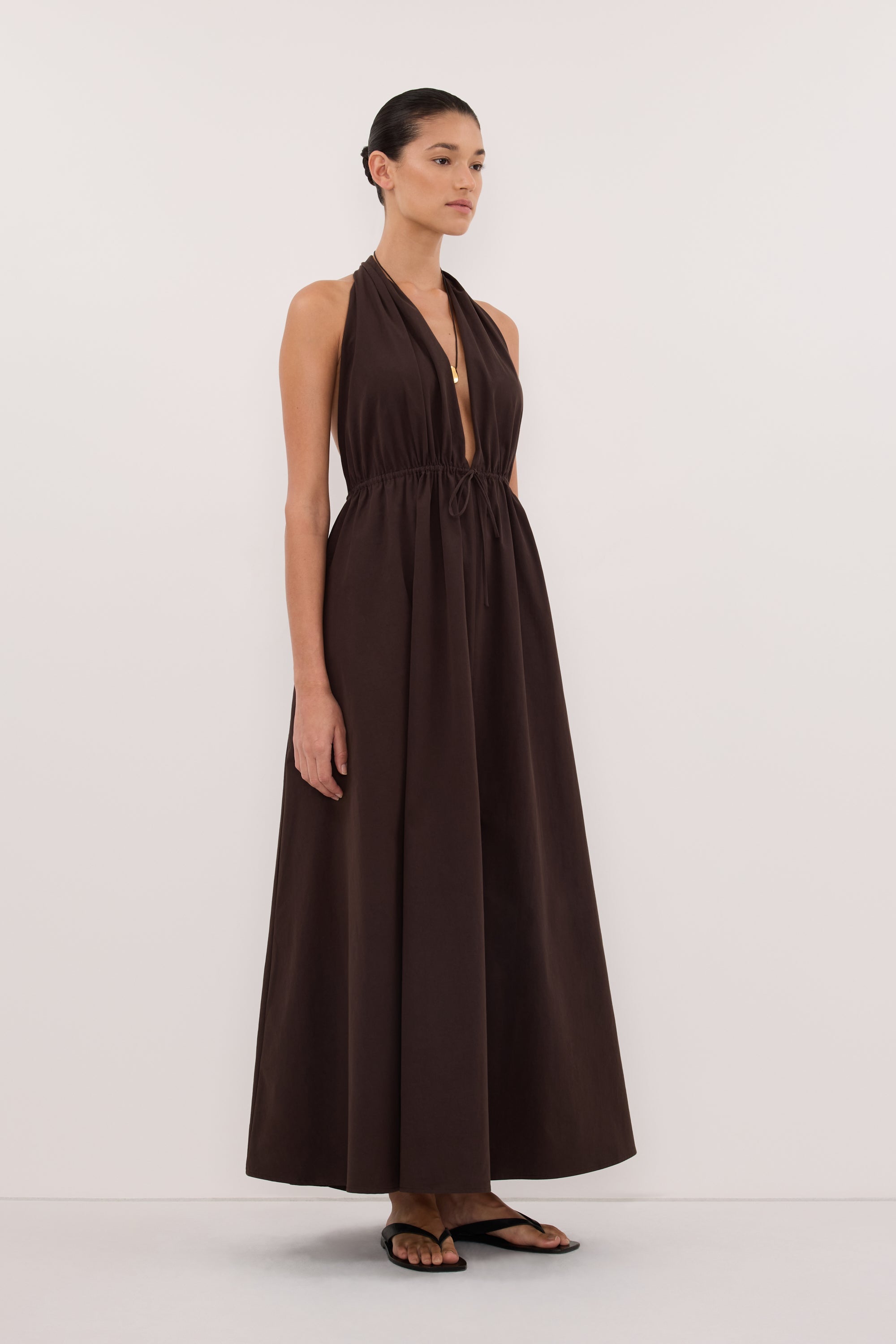 TAMMY BURNT CHOC SLEEVELESS COTTON MIDI DRESS